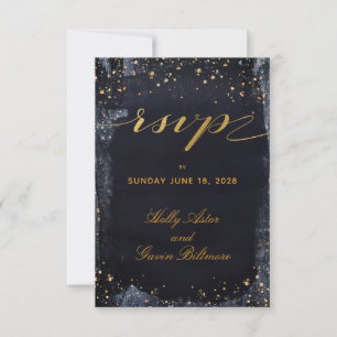 Gold Starry Night Wedding Inviter Mail Back RSVP