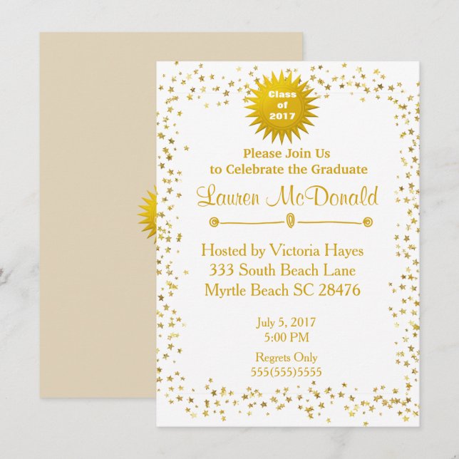 Gold Stars 2018 Graduation Invitation (Devant / Derrière)