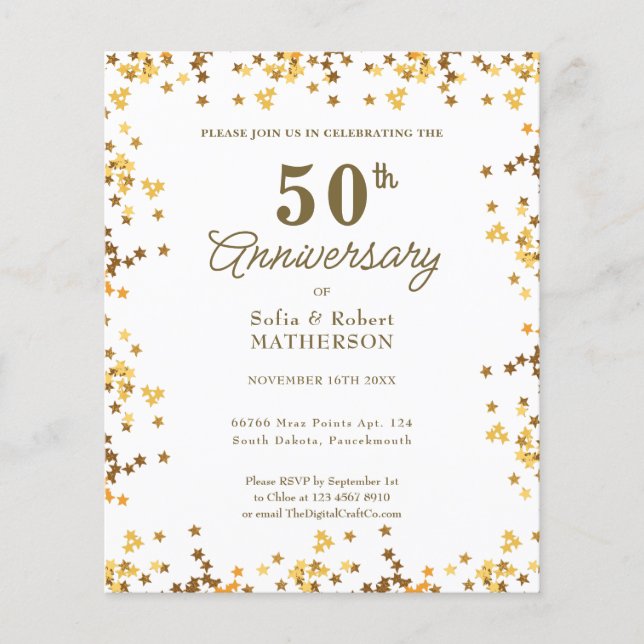 Gold Stars 50e anniversaire Invitation budgétaire (Devant)