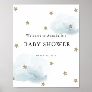 Gold Stars & Clouds Baby shower Affiche de bienven