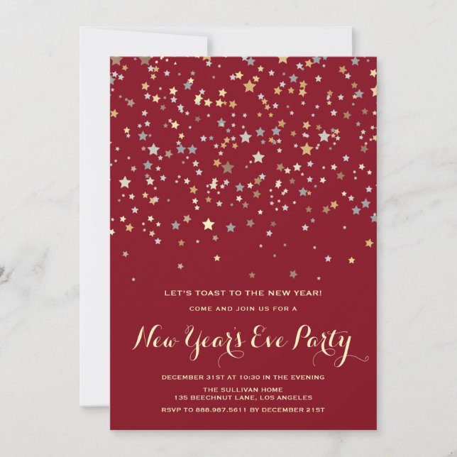 Gold Stars Confetti | New Year's Eve Invitation (Devant)