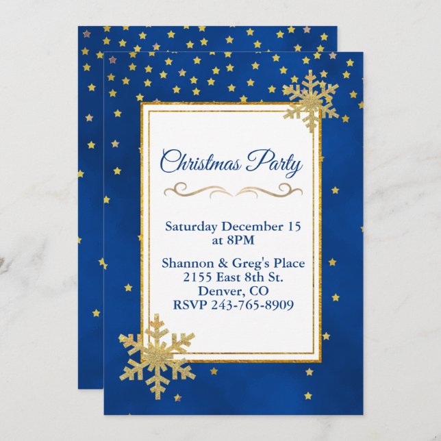 Gold Stars et Snowflakes Invitation de fête de vac (Devant / Derrière)
