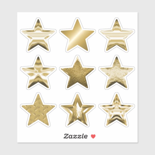 Gold Stars Faux Metallic Set de 9 Sticker (Feuille)