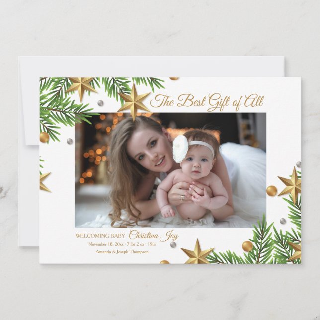 Gold Stars Meilleur cadeau jamais Faire-part de na (Devant)