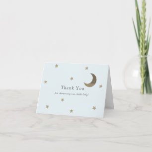 Gold Stars & Moon Blue Baby shower Carte de remerc
