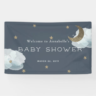 Gold Stars Moon Cloud Navy Bannière Baby shower bl
