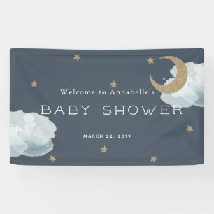 Gold Stars Moon Cloud Navy Bannière Baby shower bl