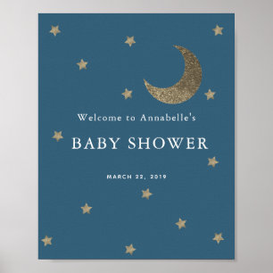 Gold Stars & Moon Marine Baby shower Affiche de bi