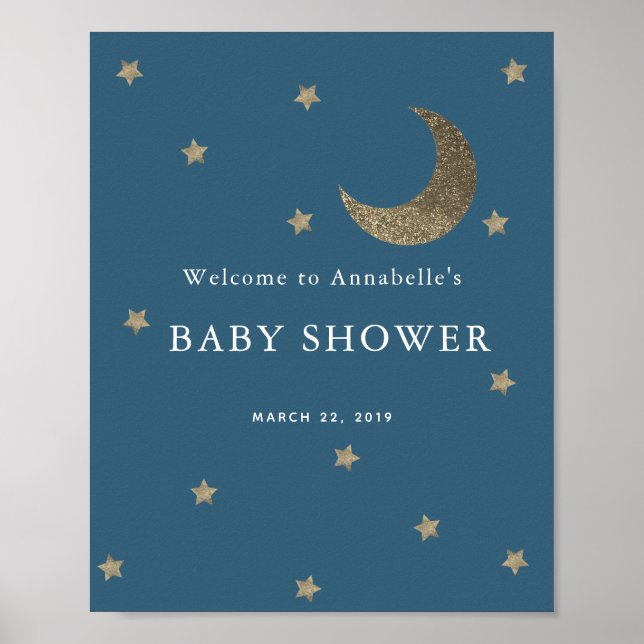 Gold Stars & Moon Marine Baby shower Affiche de bi (Devant)