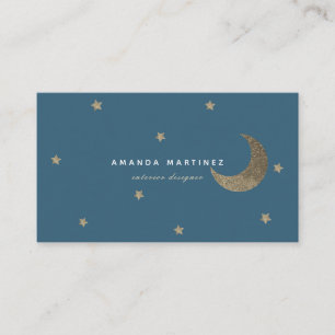Gold Stars & Moon Midnight Blue Carte de visite