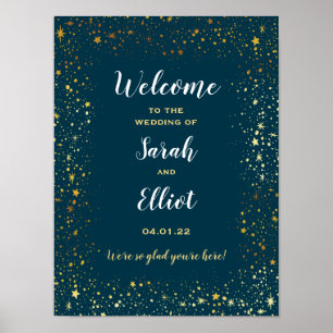 Gold Stars Sparkle Navy Mariage Welcome Poster