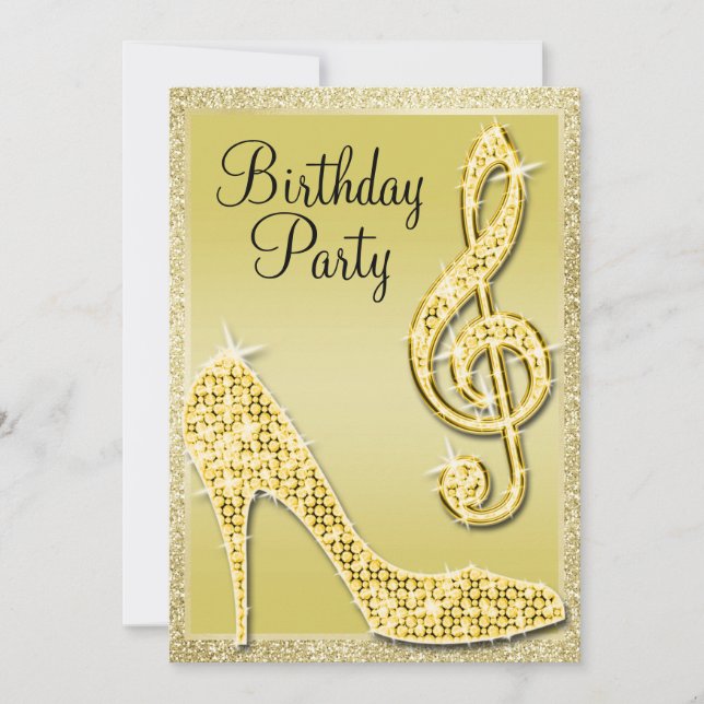 Gold Stiletto & Treble Clef Invitation d'anniversa (Devant)