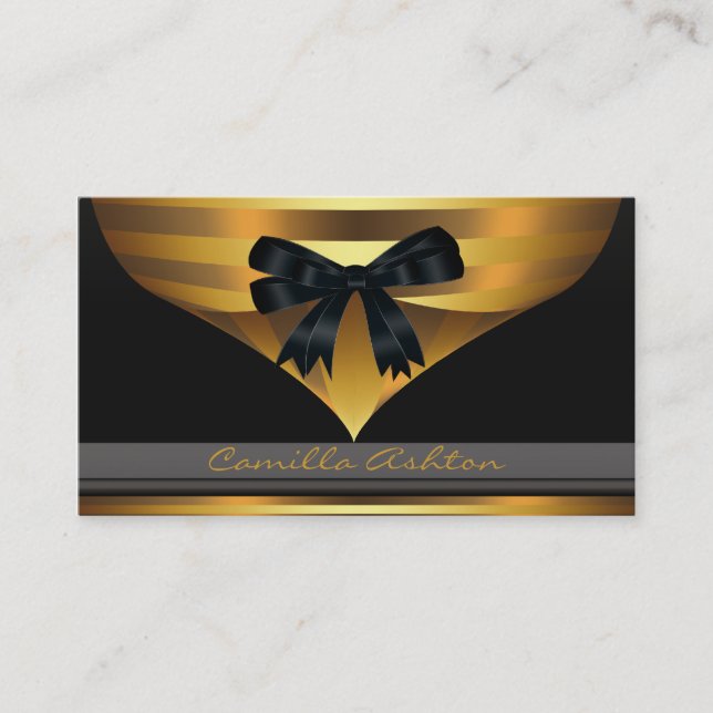 Gold Stripe Black Gold Elegant Carte de visite (Devant)