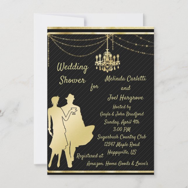 Gold sur Black Couples Wedding shower Invitation (Devant)