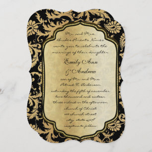 Gold sur Black Vintage Mariage damassé Invitation