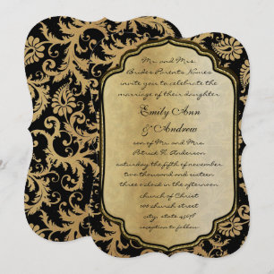 Gold sur Black Vintage Mariage damassé Invitation