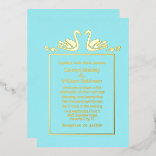 Gold Swans Aqua Mariage Foil Invitation