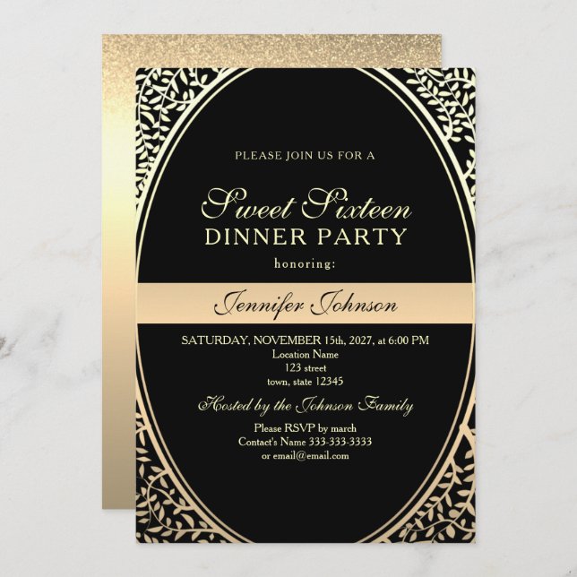 Gold Sweet 16 Anniversaire Invitation (Devant / Derrière)