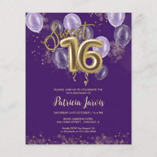 Gold Sweet 16 Ballons Anniversaires Invitations Bu