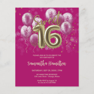Gold Sweet 16 Ballons Anniversaires Pink Budge Inv
