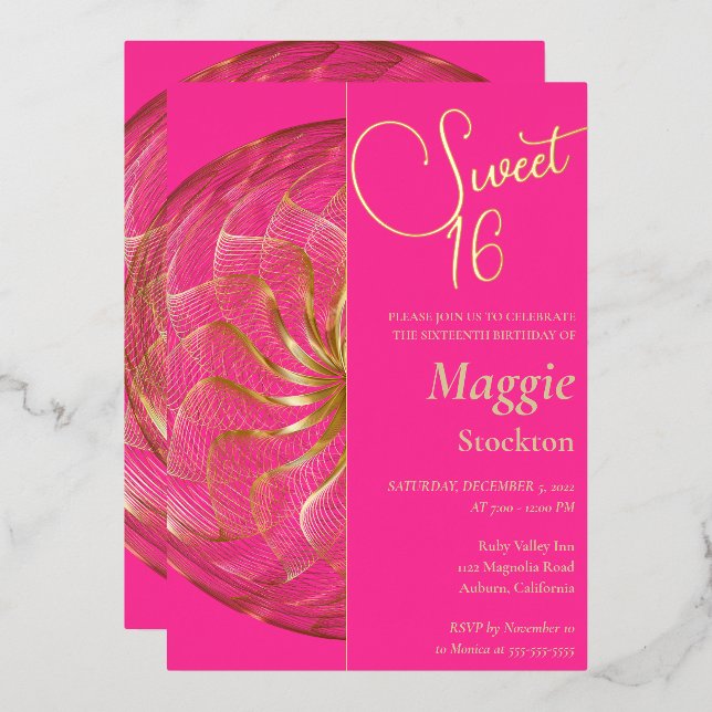 Gold Sweet 16 Invitation (Recto/Verso)