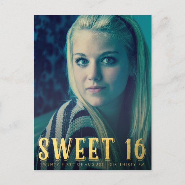 Gold Sweet 16 Seteen Party Photo carte postale (Devant)