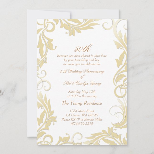 Gold Swirl 50e anniversaire Mariage Invitation (Devant)