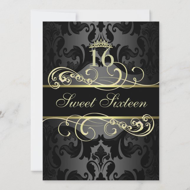 Gold Swirl Damask Sweet16 Invitation d'anniversair (Devant)