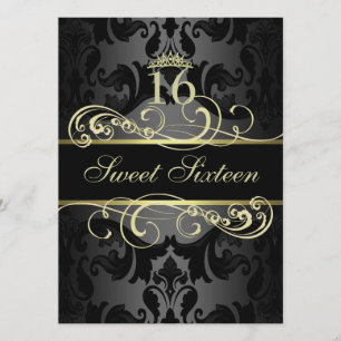 Gold Swirl Damask Sweet16 Invitation d'anniversair