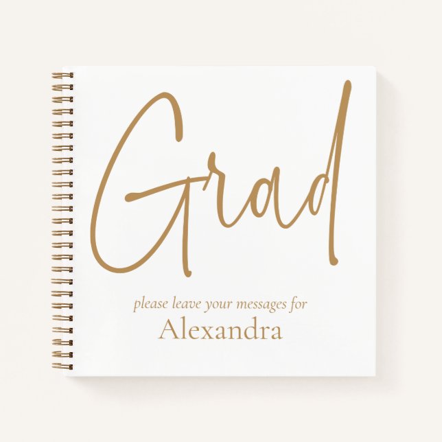 Gold Text Grad Name Graduation Livre blanc d'invit (Devant)