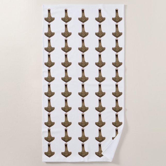 Gold Thor Hammer serviette de plage blanche (Devant)
