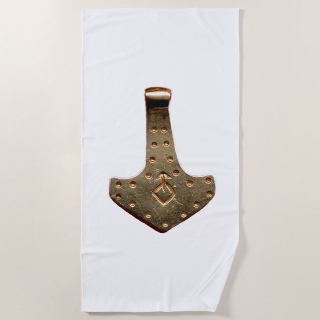 Gold Thor Hammer serviette de plage blanche (Devant)