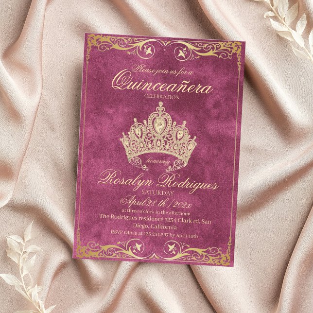Gold Tiara Rose Princesse Quinceañera Invitation (Créateur téléchargé)