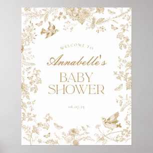 Gold Toile De Jouy Baby shower Floral Affiche de b
