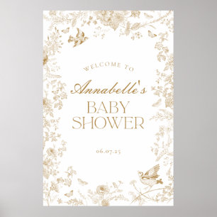 Gold Toile De Jouy Baby shower Floral Affiche de b