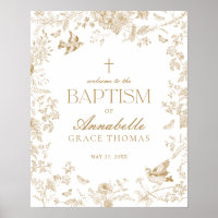 Gold Toile De Jouy Floral Baptism Affiche de bienv