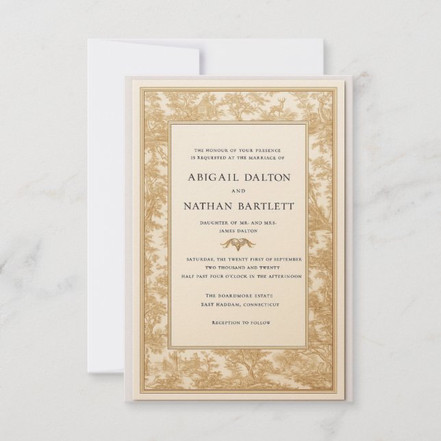 Gold Toile Wedding Invitation (Gilded Heirloom) (Devant)