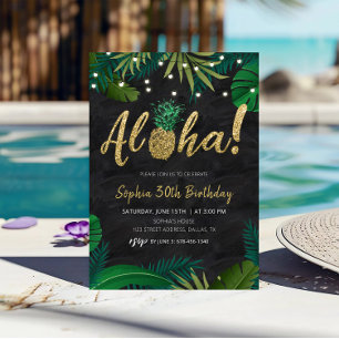 Gold Tropical Aloha Invitation Anniversaire