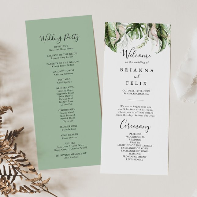 Gold Tropical Greenery Wedding Programme (Créateur téléchargé)