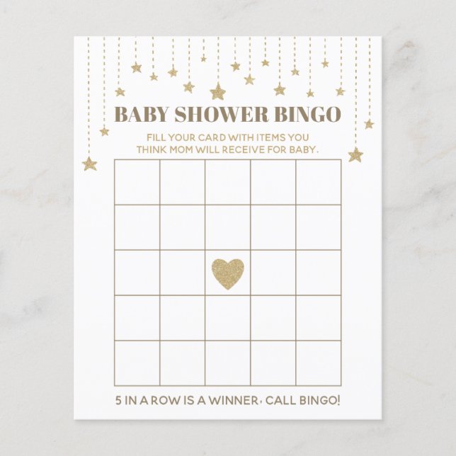 Gold Twinkle Little Star Baby shower Bingo Jeu (Devant)