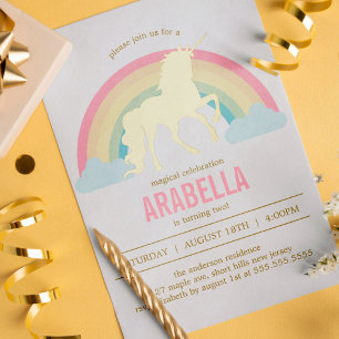 Gold Unicorn Girls Birthday Party Invitation