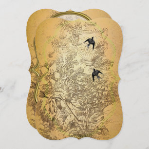 Gold Urn Vintage Birds Faire-part de mariage