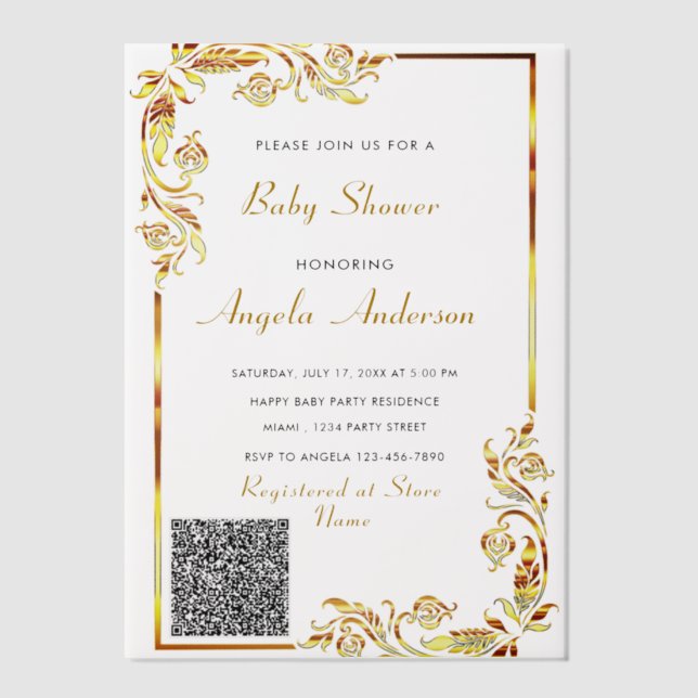 Gold Vellum QR Code Baby shower Invitation Exemple (Recto)