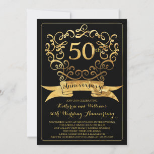 Gold Vintage 50e anniversaire Mariage Invitation