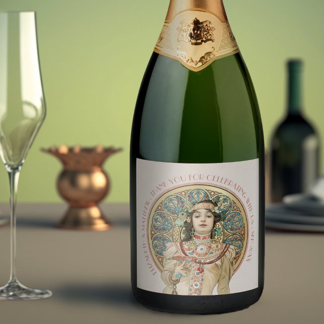 Gold Vintage Art Nouveau Mucha Étiquette à vin éti (Créateur téléchargé)