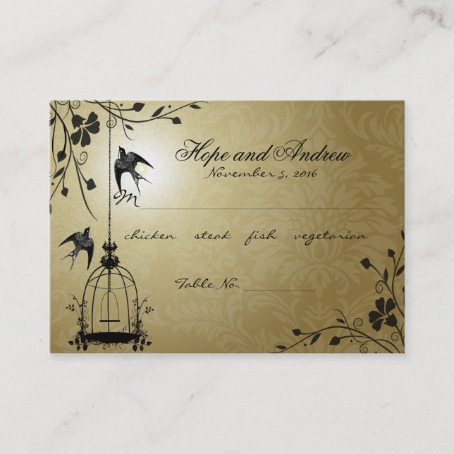 Gold Vintage Bird Cage Place Carte Menu Sélection (Devant)
