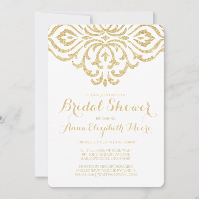 Gold Vintage Glam Élégante invitation à la douche  (Devant)
