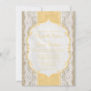 Gold Vintage Lin Burlap Lace Mariage Invitations