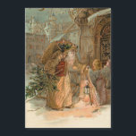 Gold Vintage Père Noël et Ange<br><div class="desc">Vieux monde Père Noël en robes d'or fortement ornementées portant des cadeaux et arbre avec ange ailé.</div>