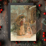 Gold Vintage Père Noël et Ange<br><div class="desc">Vieux monde Père Noël en robes d'or fortement ornementées portant des cadeaux et arbre avec ange ailé.</div>